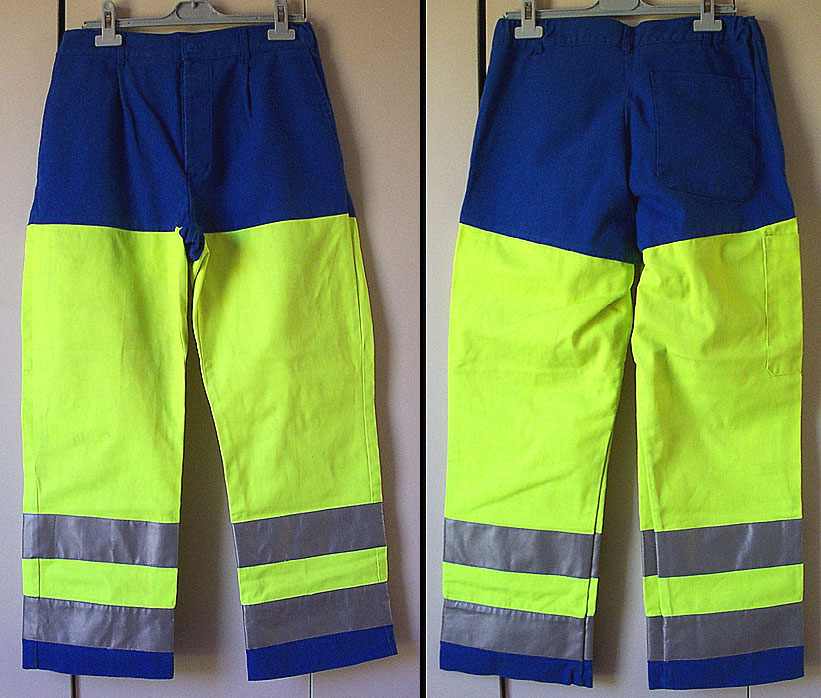 pantalon travail haute visibilite bleu jaune fluo bandes reflechissantes t40 42 occasion